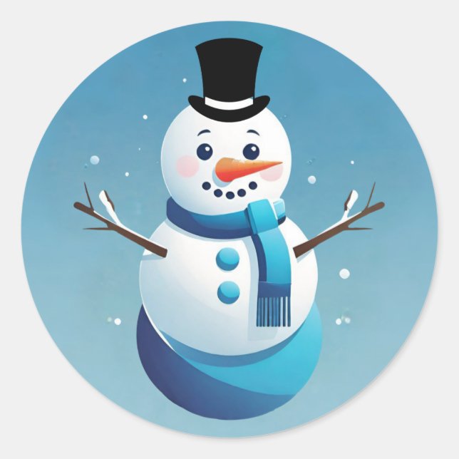 Cute Frosty Snowman Illustration Round Stickers (Front)