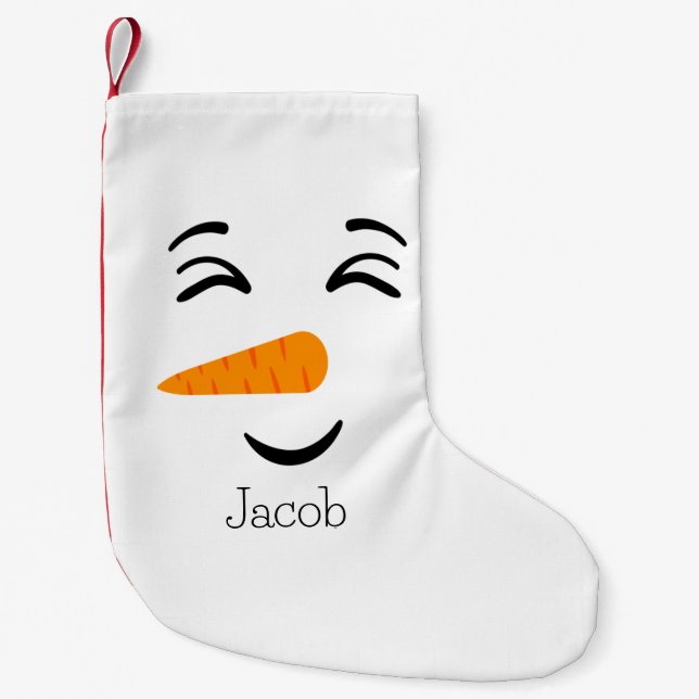 Cute Frosty the Snowman Smiling Face Small Christmas Stocking (Front)