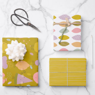 Cute Fruit And Coordinating Pattern Wrapping Paper Sheet