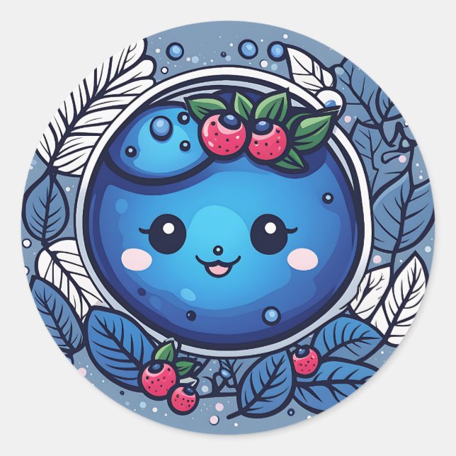 Cute Fruit Blueberry Delight Classic Round Sticker (Front)