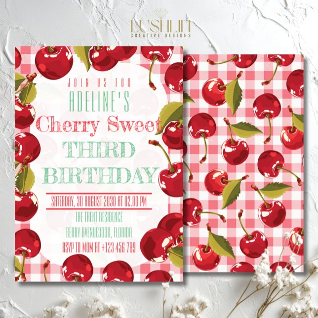 Cute Fruit Cherry Sweet Birthday Invitation (Creator Uploaded)