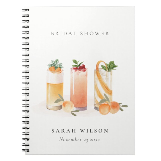 Cute Fruit Cocktail Blush Orange Bridal Shower Notebook (Front)