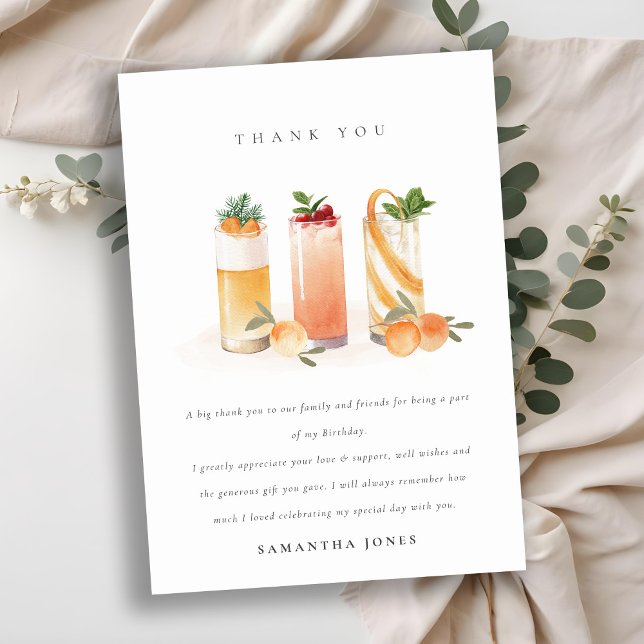 Cute Fruit Cocktail Orange Blush Any Age Birthday Thank You Card (Creator Uploaded)