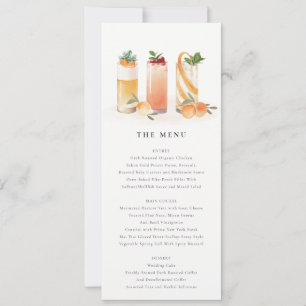Cute Fruit Cocktail Orange Watercolor Menu Card