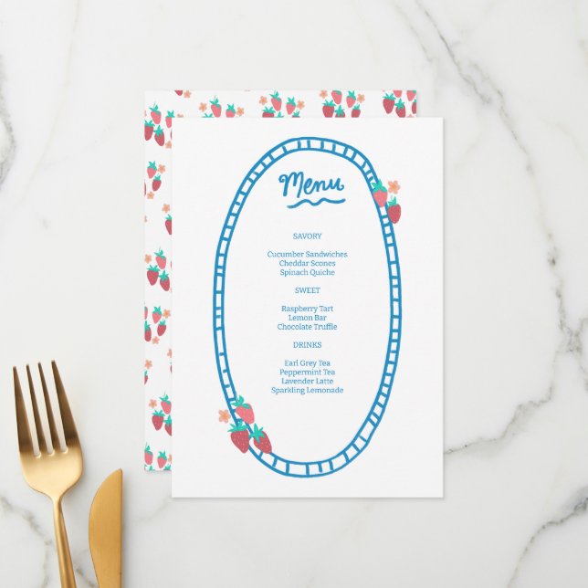 Cute Fruit CUSTOM Bridal Baby Shower Wedding Party Menu (Front/Back In Situ)