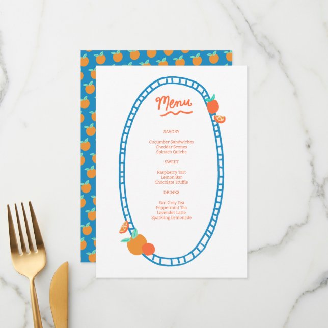 Cute Fruit CUSTOM Bridal Baby Shower Wedding Party Menu (Front/Back In Situ)
