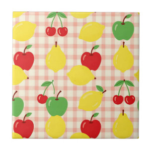 Cute Fruit Gingham Pattern Ceramic Tile