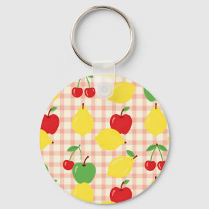 Cute Fruit Gingham Pattern Key Ring