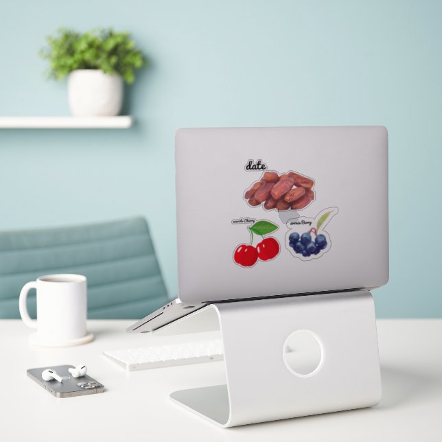 Cute Fruit Large 8" x 8" Custom-Cut Vinyl Stickers (Laptop On Desk)