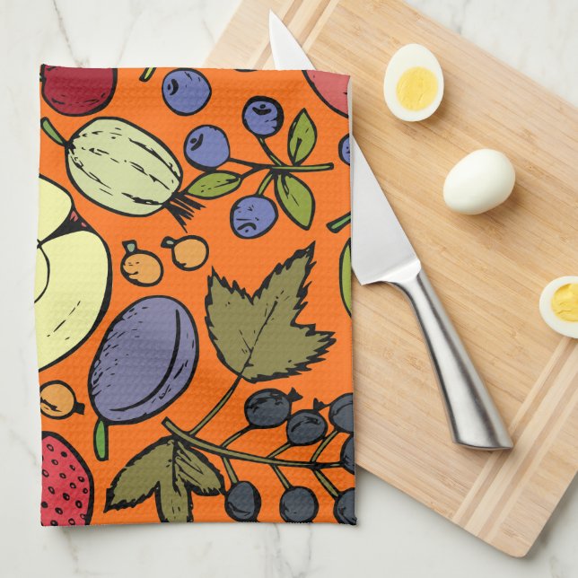 Cute fruit pattern l Orange garden  Tea Towel (Quarter Fold)