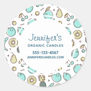 Cute Fruit Pattern Summery Line Drawing Business Classic Round Sticker