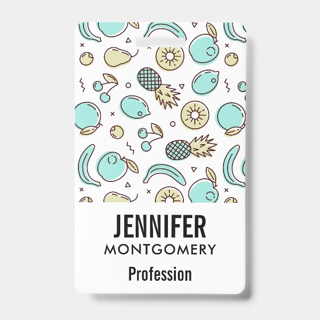 Cute Fruit Pattern Summery Line Drawing ID Badge (Front)