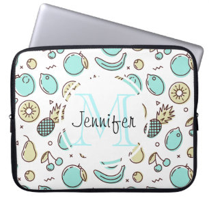 Cute Fruit Pattern Summery Line Drawing Monogram Laptop Sleeve