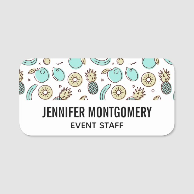 Cute Fruit Pattern Summery Line Drawing Name Tag (Front)
