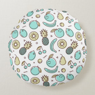Cute Fruit Pattern Summery Line Drawing Round Cushion