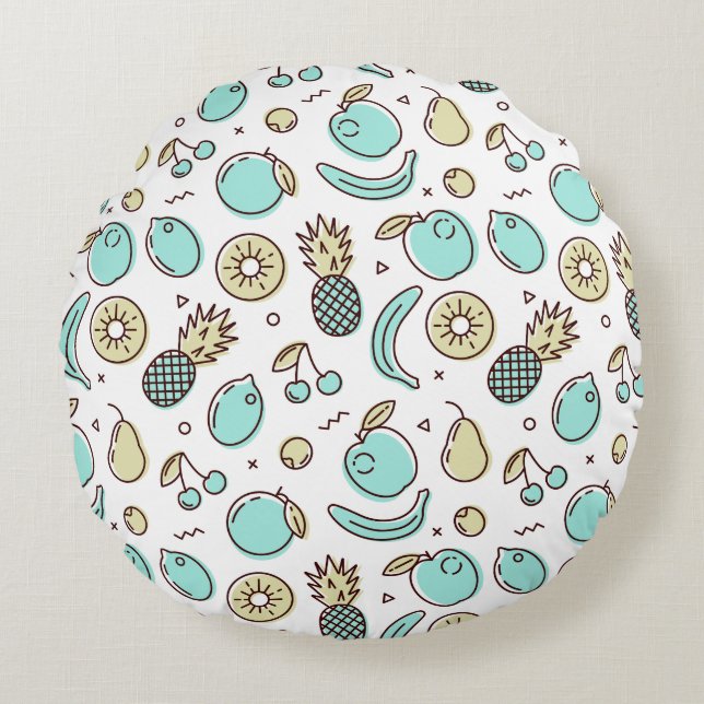 Cute Fruit Pattern Summery Line Drawing Round Cushion (Front)