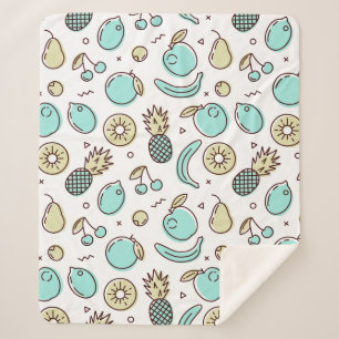 Cute Fruit Pattern Summery Line Drawing Sherpa Blanket