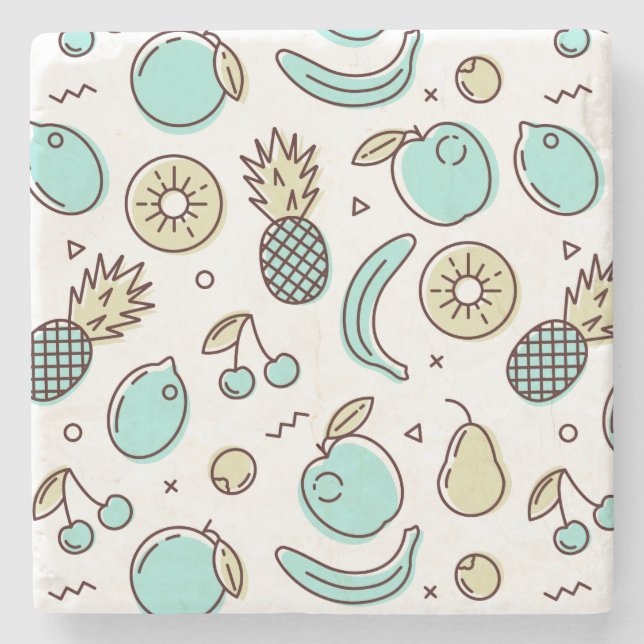 Cute Fruit Pattern Summery Line Drawing Stone Coaster (Front)