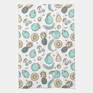 Cute Fruit Pattern Summery Line Drawing Tea Towel