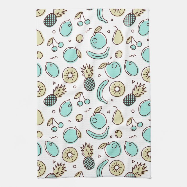 Cute Fruit Pattern Summery Line Drawing Tea Towel (Vertical)