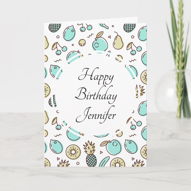 Cute Fruit Pattern Summery Themed Birthday Card (Front)