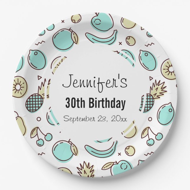 Cute Fruit Pattern Summery Themed Birthday Paper Plate (Front)
