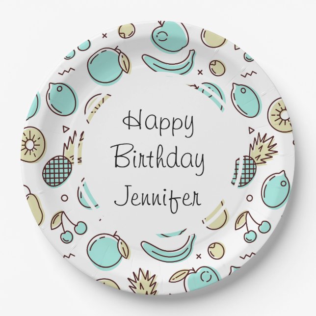 Cute Fruit Pattern Summery Themed Birthday Paper Plate (Front)