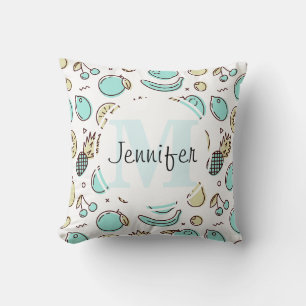 Cute Fruit Pattern Summery Themed Monogram Cushion