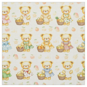 Cute Fruit Teddy Bear and Baskets Seamless Pattern Fabric