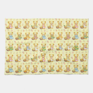 Cute Fruit Teddy Bear and Baskets Tea Towel