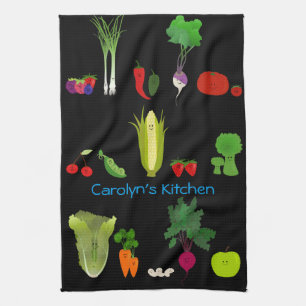 Cute Fruits And Veggies Personalised Tea Towel