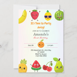 Cute Fruits First 1st Birthday Girl Magnetic   Magnetic Invitation