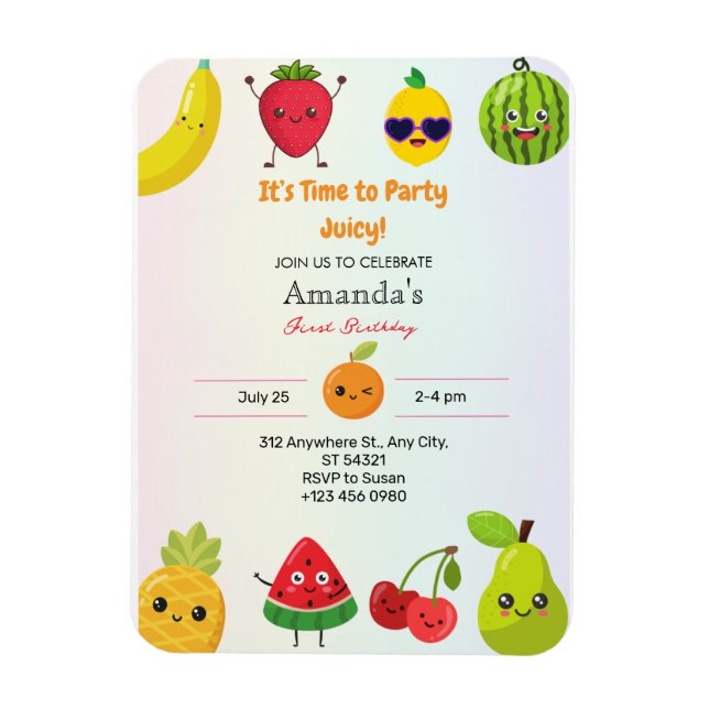 Cute Fruits First Birthday Invitation Flexible   Magnet (Vertical)