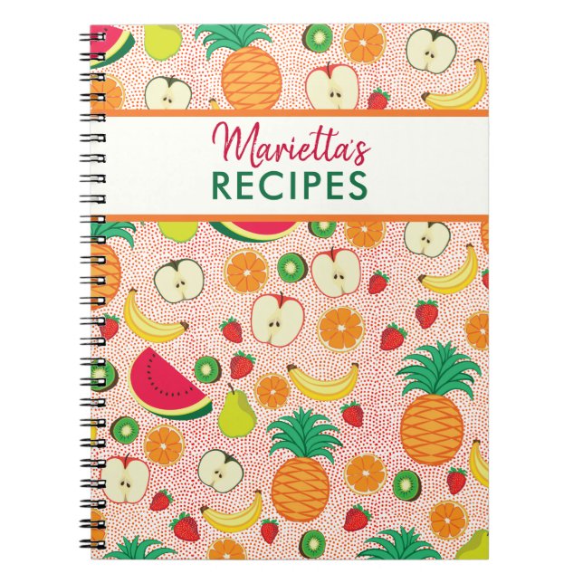   Cute Fruits Pattern Colourful Personalised Recip Notebook (Front)