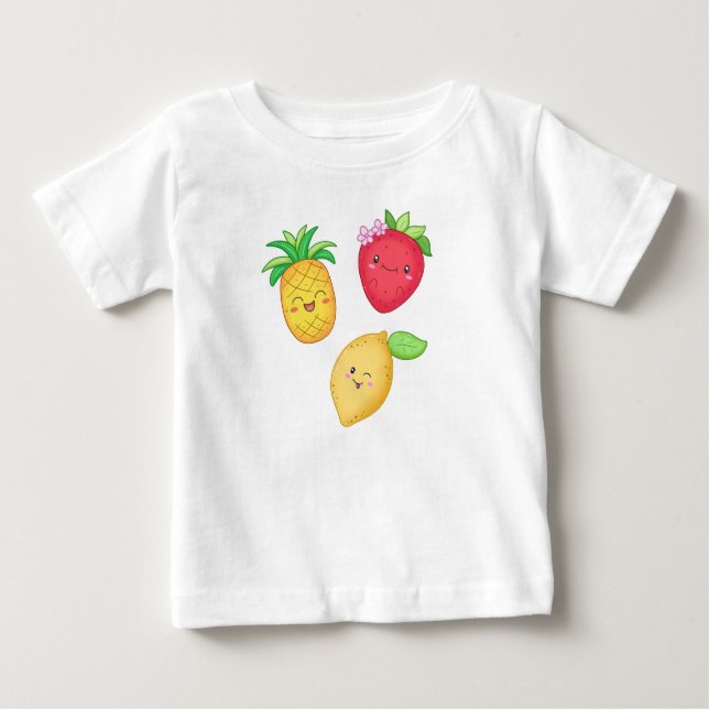 Cute Fruits Strawberry Lemon Pineapple Summer Baby T-Shirt (Front)