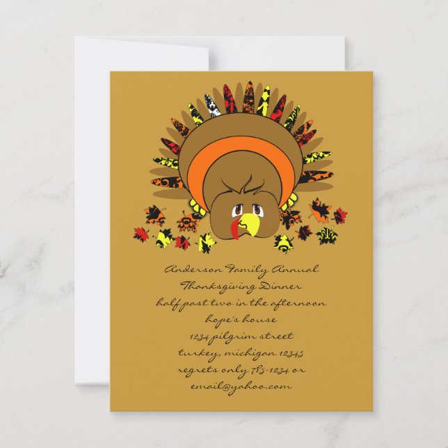 Cute Full Colour Turkey Invitation (Front)