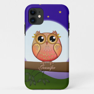 Cute Full Moon Owl & custom Name iPhone 11 Case