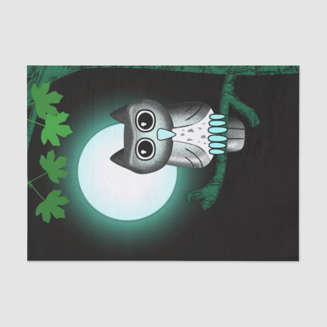 Cute Full Moon Owl Tissue Paper (Front)