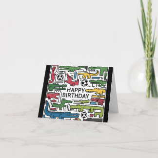 Cute Fun Alligators Playing Soccer Birthday Card