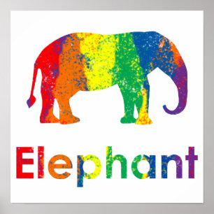 Cute, Fun and Colourful Abstract Rainbow Elephant Poster