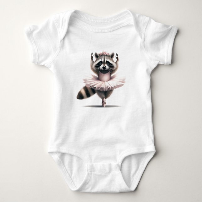 Cute Fun Animal Humour Racoon Ballerina Baby Bodysuit (Front)