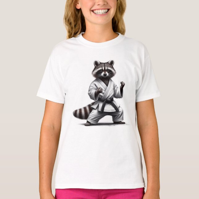 Cute Fun Animal Humour Racoon  Martial Arts T-Shirt (Front)