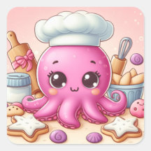 Cute fun baking baby octopus stickers