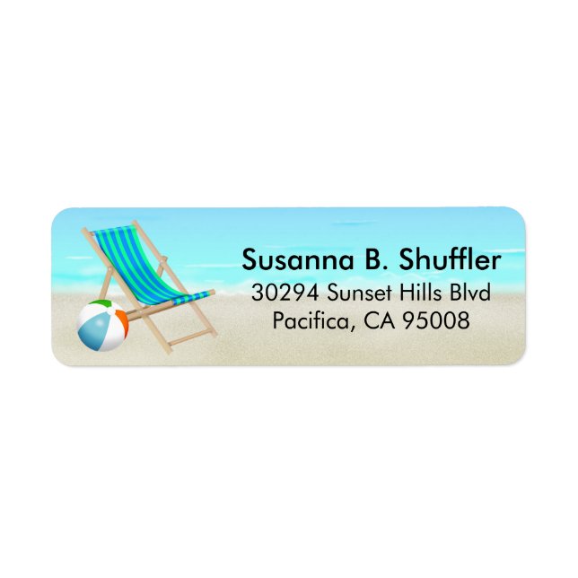 Cute Fun Beach Chair Ball Return Address Label (Front)