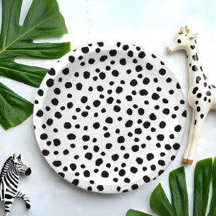 Cute Fun Black Dot Monochromatic Safari Pattern Paper Plate