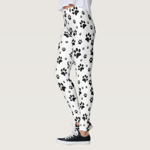 Cute Fun Black & White Paw Print Leggings
