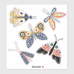 Cute fun blue pink butterfly moth five separate