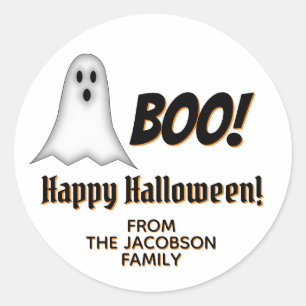 Cute Fun Boo Ghost Happy Halloween From Name Classic Round Sticker