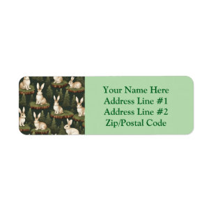 Cute Fun Bunnies On Evergreen Background Return Address Label