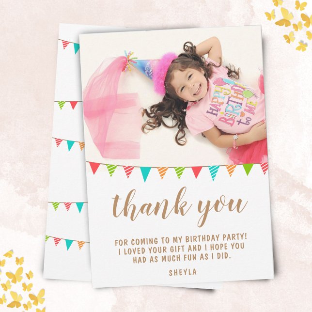 Cute Fun Bunting Flag Kid BIrthday Photo Thank You Card (Creator Uploaded)